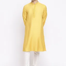 Fabindia Men Yellow Solid Kurta image 2