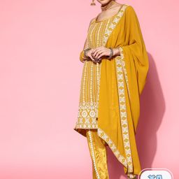 Sangria Ethnic Motifs Embroidered Sequinned Sleeveless Kurta With Trouser & Dupatta Set-image-63