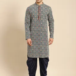 Amodh by Kisah Men Printed Kurta with Dhoti Pants Set-image-35