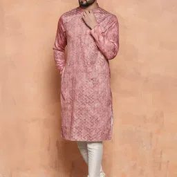 KISAH Ethnic Motif Embroidered Mandarin Collar Sequinned Kurta With Churidar-image-94