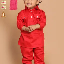 VASTRAMAY Boys Red Pure Cotton Kurta with Pyjama Set-picture-56