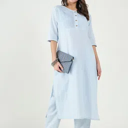 Bitterlime Yoke Design Regular Pure Cotton Kurta with Trouser-picture-13