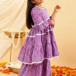 Sangria Girls Ethnic Motifs Printed Pure Cotton Anarkali Kurta With Sharara-picture-39