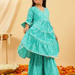 Sangria Girls Ethnic Motifs Printed Pure Cotton Anarkali Kurta With Sharara-picture-53