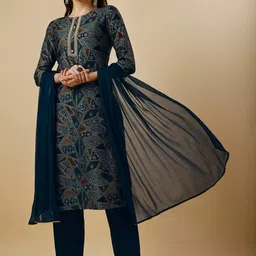 Berrylicious Ethnic Motifs Printed Chanderi Cotton Kurta With Trousers & Dupatta-picture-31