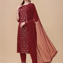 Berrylicious Women Ethnic Motifs Printed Pure Silk Kurta With Trousers & Dupatta-picture-32
