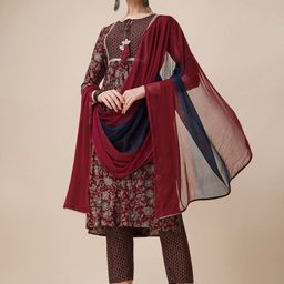 Berrylicious Floral Printed A-Line Kurta With Trousers & Dupatta-image-56