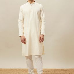 Manyavar Woven Design Mandarin Collar Pure Cotton Kurta With Pyjamas-image-76