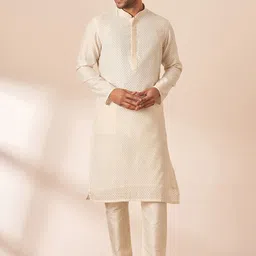 Manyavar Men Self Design Mandarin Collar Kurta with Pyjamas-image-36