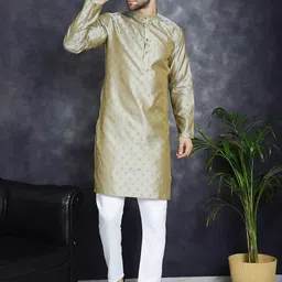 Jompers Ethnic Motifs Woven Design Mandarin Collar Zari Straight Kurta With Pyjama-picture-18