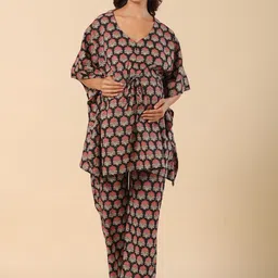 Ikk Kudi by Seerat Ethnic Motifs Printed Maternity Kaftan Pure Cotton Kurti With Trousers-image-61