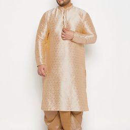 VASTRAMAY Men Plus Size Geometric Woven Design Mandarin Collar Kurta With Dhoti Pants-29