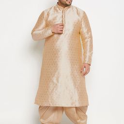 VASTRAMAY Men Plus Size Geometric Woven Design Mandarin Collar Kurta With Dhoti Pants-5