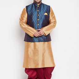 VASTRAMAY Men Rose Gold Kurta with Dhoti Pants & Nehru Jacket-picture-12