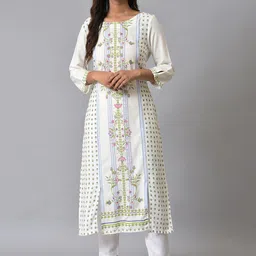 W Paneled Floral Printed Straight Kurta with Trousers-image-73