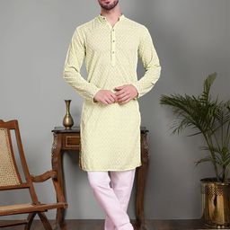 Jompers Ethnic Motifs Embroidered Pure Cotton Chikankari Kurta With Churidar-image-90