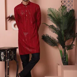 Jompers Embroidered Mandarin Collar Long Sleeves Kurta with Pyjamas-picture-20