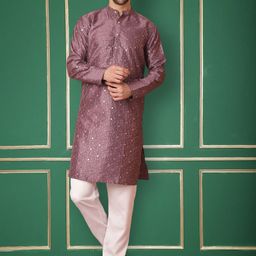 Jompers Mandarin Collar Embroidered Regular Mirror Work Straight Kurta with Pyjamas-picture-15