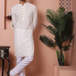 Jompers Ethnic Motifs Embroidered Mandarin Collar Long Sleeves Pure Cotton Kurta Set-picture-52