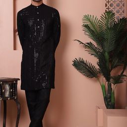 Jompers Ethnic Motifs Embroidered Mandarin Collar Long Sleeves Kurta with Pyjamas-picture-55