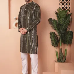 Jompers Geometric Embroidered Regular Mirror Work Straight Kurta With Pyjamas-picture-3