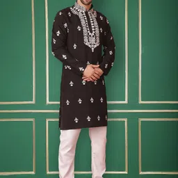 Jompers Floral Embroidered Straight Chikankari Kurta with Pyjamas-image-87