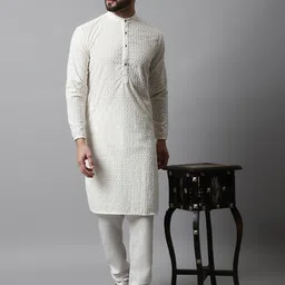Jompers Ethnic Motifs Embroidered Chikankari Pure Cotton Kurta with Churidar-image-60