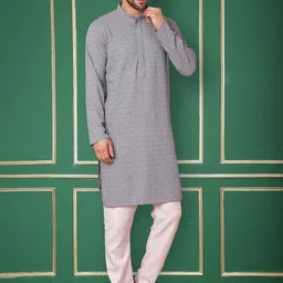 Jompers Embroidered Mandarin Collar Sequinned Kurta with Pyjamas-63
