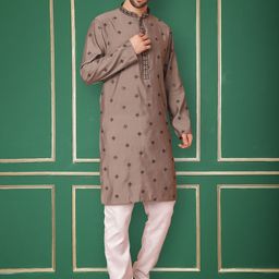 Jompers Floral Embroidered Mandarin Collar Chikankari Kurta with Pyjamas-picture-51