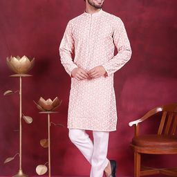 Jompers Floral Embroidered Thread Work Mandarin Collar Straight Kurta With Trousers-image-42