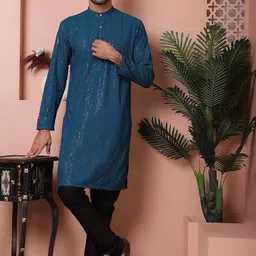 Jompers Ethnic Motifs Embroidered Regular Sequinned Kurta with Pyjamas-picture-9
