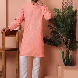 Jompers Ethnic Motifs Embroidered Regular Sequinned Kurta with Pyjamas-picture-5