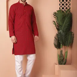 Jompers Ethnic Motifs Embroidered Regular Chikankari Kurta With Pyjamas-picture-14