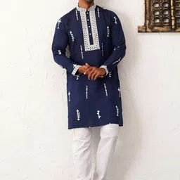 Jompers Embroidered Mandarin Collar Chikankari Straight Kurta with Pyjamas-97