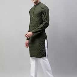 Jompers Ethnic Motifs Embroidered Chikankari Pure Cotton Kurta with Churidar-image-70