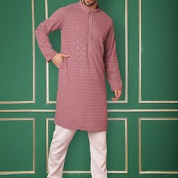Jompers Embroidered Mandarin Collar Sequinned Kurta with Pyjamas-31