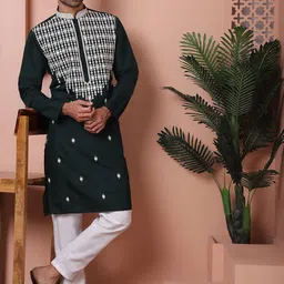 Jompers Embroidered Mandarin Collar Long Sleeves Mirror Work Kurta with Pyjamas-46
