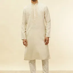 Twamev Embroidered Regular Thread Work Linen Kurta with Churidar-image-4