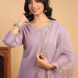 Janasya Women Regular Gotta Patti Chanderi Silk Kurta with Trousers & With Dupatta-image-39