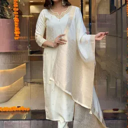 KALINI Ethnic Motifs Embroidered Thread Work Chanderi Silk Kurta ,Trousers & Dupatta-image-48