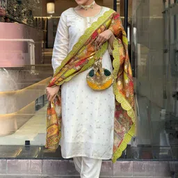 KALINI Floral Embroidered Regular Sequinned Kurta ,Trousers & Dupatta-image-34