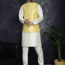 Anouk Yellow Floral Embroidered Sequinned Mandarin Collar Kurta With Trousers-15