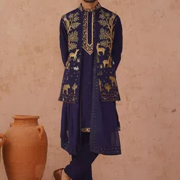 KALPRAAG Ethnic Motifs Embroidered Sequinned Georgette Kurta with Trousers-picture-41