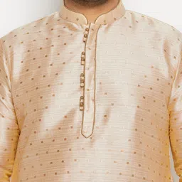 VASTRAMAY Men Plus Size Geometric Woven Design Mandarin Collar Kurta With Dhoti Pants image 5