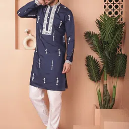 Jompers Ethnic Motifs Embroidered Regular Chikankari Kurta With Pyjamas image 5