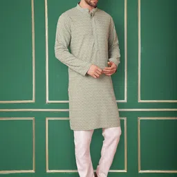 Jompers Mandarin Collar Embroidered Regular Sequinned Straight Kurta with Pyjamas image 2