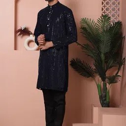 Jompers Embroidered Regular Sequinned Kurta with Pyjamas image 5
