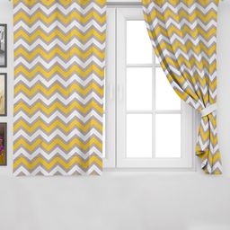 HOMEMONDE Yellow & White Geometric Window Curtain-17