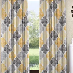 Home Sizzler Set of 2 Yellow & Grey Abstract Print Window Curtain-18