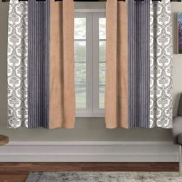 RRC Brown & Grey 2 Pieces Striped Window Curtains-image-31